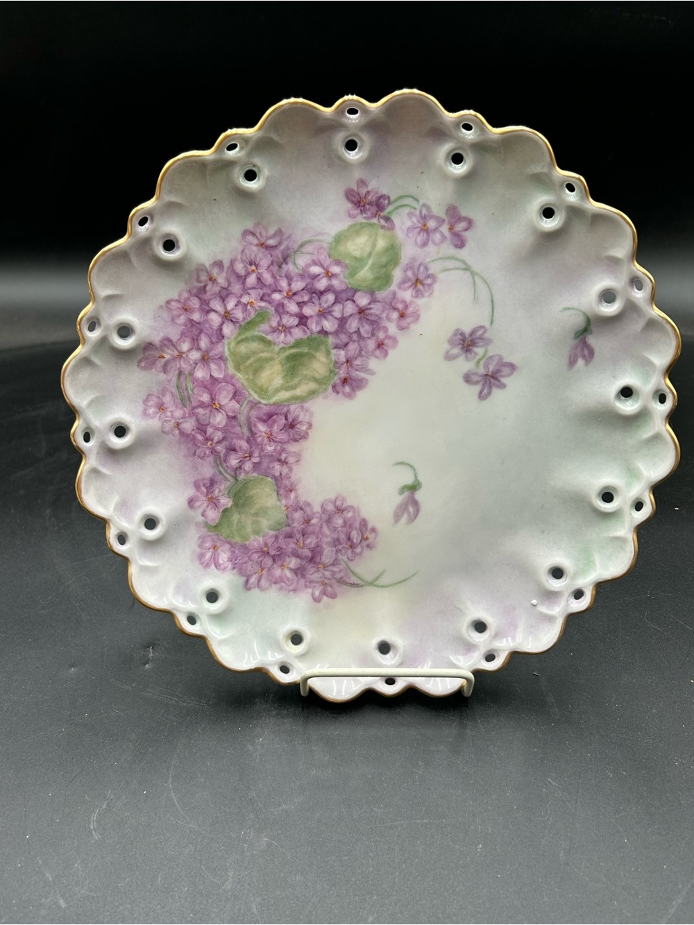 Hand-Painted Porcelain Plate with Purple Floral Design